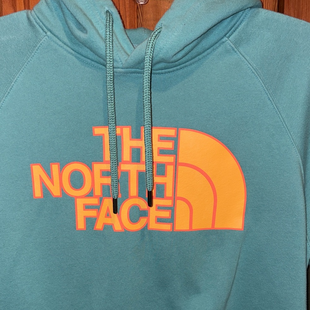 The North Face Aqua Hoodie with Bright Orange Logo - Picture 2 of 4